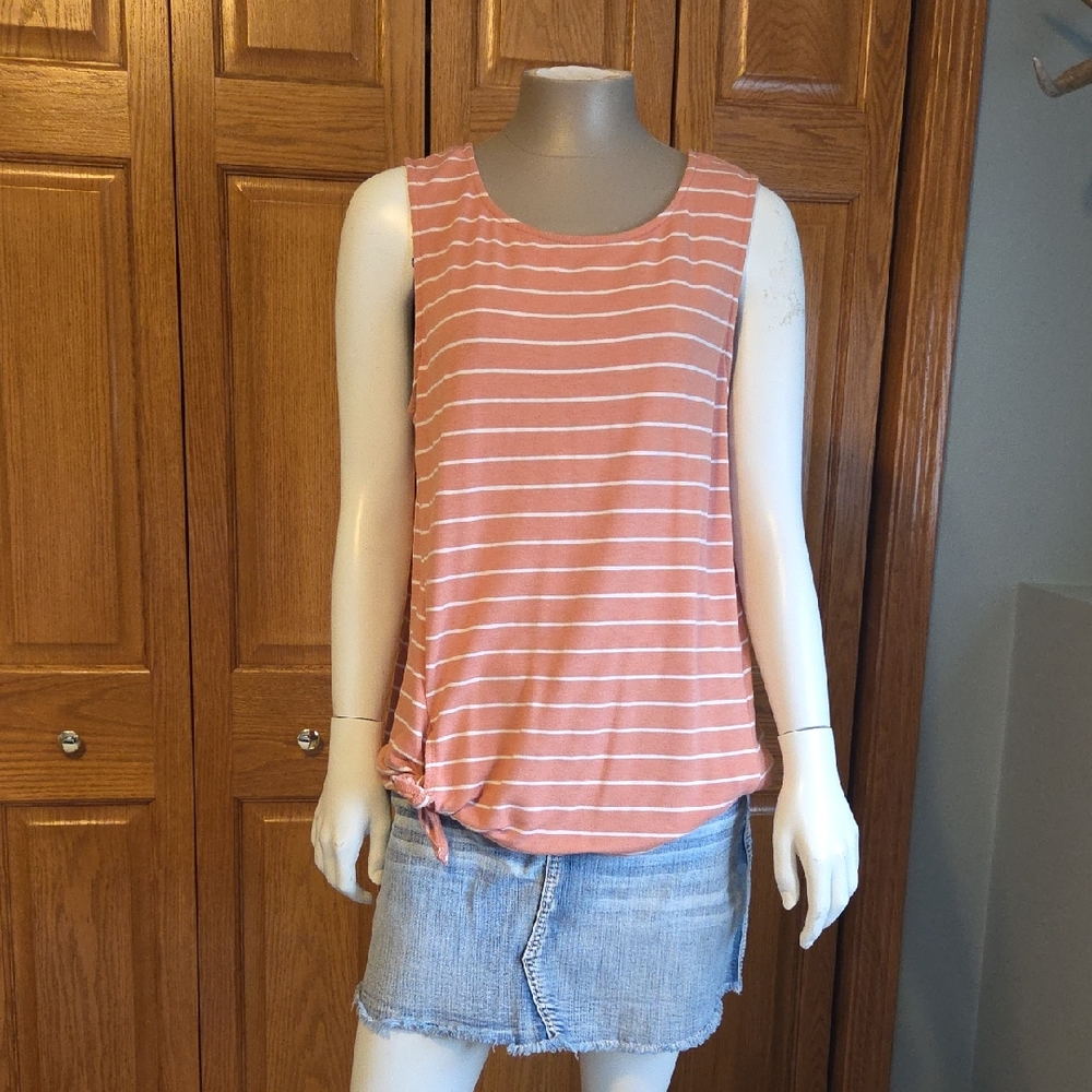 Kaileigh Coral-Striped Sleeveless Tank with Side Tie